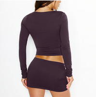 Setelan Olahraga Wanita 2 Potong, Baju V-Neck Lengan Panjang dan Rok, Bahan Bernapas, Cocok untuk Fitness dan Tenis