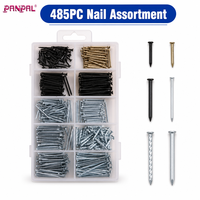 Kit d'outils de quincaillerie domestique pratique 485 pièces, clous métalliques assortis multi-spécifications avec boîte de rangement pour le travail du bois et les réparations quotidiennes