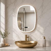 Miroir de salle de bain ovale à LED avec affichage de l'heure, capteur de mouvement des mains, interrupteur tactile, miroir de vanité éclairé pour salle de bain d'hôtel