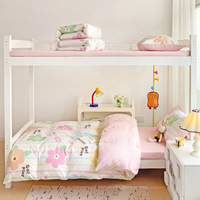Parure de lit imprimée 100 % coton 3 pièces pour lit simple enfant – Housse de couette, drap plat et taie d'oreiller – Motif dessin animé à carreaux – Vente en gros