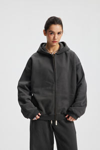 Sweat-shirt à capuche surdimensionné personnalisé 430 g/m², haute qualité, fermeture éclair YKK, broderie en relief, pour homme et femme - Product Image 3