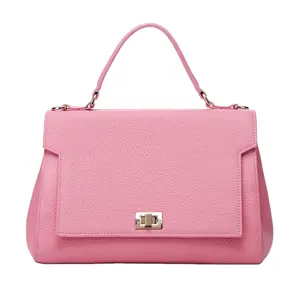 New Arrival Manufacturer High Quality OEM Custom Brand Pink Fashion Litchi Grain Leather Womens Handbag