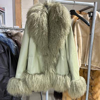 Veste en cuir rose pour femme avec col en fourrure de Mongolie, en cuir de mouton véritable, pour l'automne