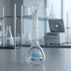 Fiole volumétrique en verre borosilicaté à col long avec bouchon pour laboratoire chimique 100 ml - Product Image 4