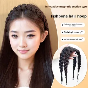 LONGFOR <span class=keywords><strong>LE</strong></span> Extensiones de Cabello Magnéticas Naturales para Mujer, Trenzas de Alambre de Alta Temperatura con Diadema Integrada, Estilo Celebridad, 120% de Volumen - Product Image 1
