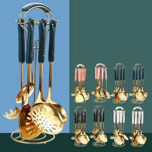 Juego de utensilios de cocina de acero inoxidable de 7 piezas con soporte para cocinar y servir - Product Image 3