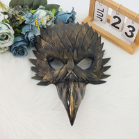 Masque exquis bec d'oiseau pour Halloween, masque de carnaval noir demi-visage en plumes d'hibou, accessoire pour fêtes à thème et festivals