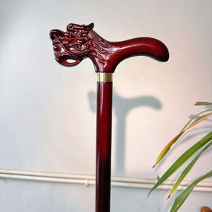 Bâton de marche en bois massif avec poignée tête de dragon, pointe en caoutchouc antidérapante, robuste et léger, pour personnes âgées - Product Image 1