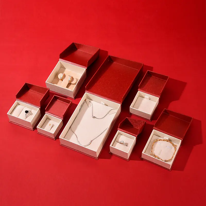 Burgundy Flip-Top Kraft Paper Hot Stamping Jewelry Gift Box