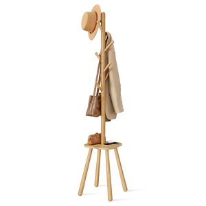 VASAGLE Tree Shape <strong>Wood</strong> Coat Stand 67" Tall Clothes Rack with 8 Hooks &amp; <strong>Shelf</strong> for Wardrobe Bedroom Bathroom - Product Image 1