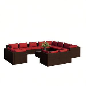 Ensemble de salon de jardin en rotin brun, 10+ places, mobilier d'extérieur contemporain, résistant aux intempéries - Product Image 1