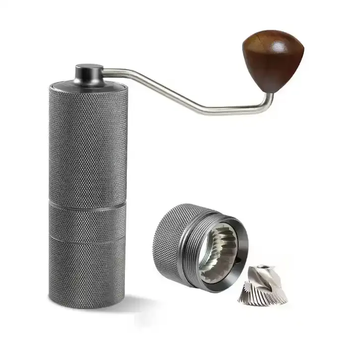 Holzgriff Al-Alloy Body 420 Espresso Mini Kleine Handmühle Tragbare manuelle Kaffeemühle mit Edelstahl grat