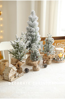 Mini sapin de Noël floqué pour table - Décoration de bureau en PE effet neige avec base en toile de jute