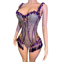 Sexy Rhinestone Sequin Tassel Festival Outfit Performance Jumpsuit Singer Dancer Barboteuses Big Size Women Party One Piece Body