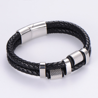 Bracelet en cuir véritable tressé à double couche avec fermoir magnétique personnalisé en acier inoxydable 316L pour hommes Bracelets à la mode