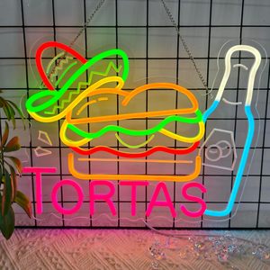 Tortas Neon <b>Sign</b> Mexican Restaurant Kitchen LED Decorative Light Colorful Acrylic Wall Ambient Light Shop <b>Sign</b> Indicator Light - Product Image 6