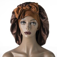 Bonnet de nuit en satin noir en gros, grande taille, pour femmes, avec logo personnalisé