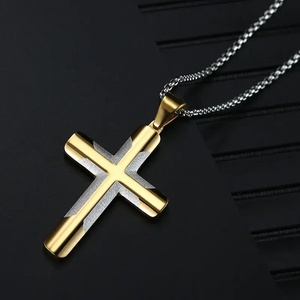Hip-Hop Anlauffreie Vergoldete Edelstahl-Halskette mit Gewölbter Oberfläche und Kreuz-Anhänger für Männer - Product Image 2