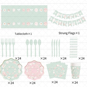 DAMAI Fournitures de fête sur le thème des fleurs de luxe, assiettes en papier, serviettes, gobelets, ensemble de fête pour mariage, anniversaire, fille - Product Image 4