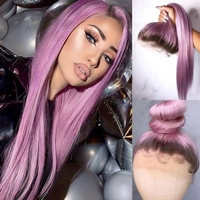 Perruque queue de cheval Ombre Violet couleur lisse douce Remy cuticule alignée cheveux humains Full 360 Lace Wigs