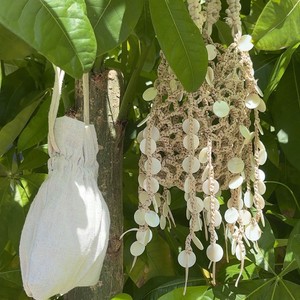 กระเป๋าโท้ทผ้าลินินทอมือแบบเรียบง่ายสไตล์รีสอร์ทชายหาด พร้อมหูหิ้วประดับลูกปัดเงางาม ปิดด้วยเชือกรูด และกระเป๋าถือสานขนาดเล็ก รุ่น Tanjing - Product Image 4