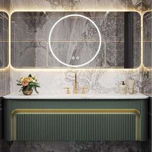 Mobile Bagno Moderno di Lusso Scanalato Personalizzato da Parete <span class=keywords><strong>con</strong></span> Lavabo Integrato in Ceramica e Armadietto a <span class=keywords><strong>Specchio</strong></span> LED - Product Image 5