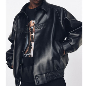 Leather <strong>Jackets</strong> Custom <strong>Letter</strong> Embossed Logo Pu <strong>Mens</strong> Leather <strong>Jackets</strong> Bomber Leather <strong>Jacket</strong> for <strong>Men</strong> - Product Image 2