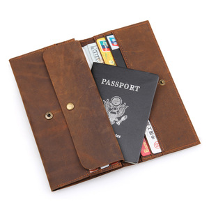 Portefeuille long vintage en cuir véritable anti-RFID, en cuir Crazy Horse, avec plusieurs emplacements pour cartes, pochette - Product Image 1