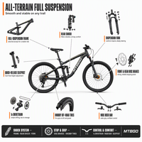 Vélo de montagne MTBGO 26 pouces pour jeunes, cadre en acier à suspension souple, vélo de montagne pour adultes, conduite sécurisée avec freins à disque avant et arrière