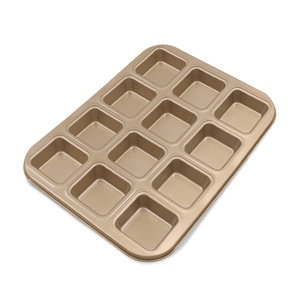 12 Cavity Square Carbon Steel Cake Mold Oven Safe Baking Tray Muffin Pans Gold Color - Product Image 4