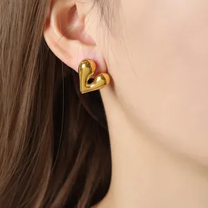 Waterproof 18k Gold Plated Stainless Steel Statement Earrings Set Designer Hammered Heart Stud Earrings Jewelry Women
