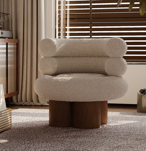 Fauteuil individuel moderne de style crème, capitonné, en laine d'agneau, pour salon et balcon, fauteuil de détente type 'Marshmallow' ou 'Rouleau de gâteau' - Product Image 6