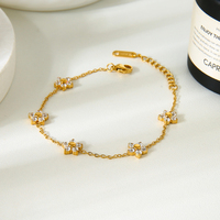 Bracelet Fleur en Zircon Brillant Acier Inoxydable Plaqué Or 18 Carats PVD pour Femme Vente en Gros de Bijoux en Acier Inoxydable
