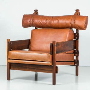 Nightclub Vip Furniture French Farmhouse Sillón de madera antiguo Scandinavian Cognac Leather Easy Lounge Accent Chair para la venta - Product Image 4