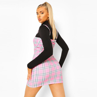 Robe rose à carreaux pour femmes, MIni, scintillante, tendance