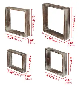 Floating hanging square shelf Wall mounted Country style wooden cube display stand Shadow box decor