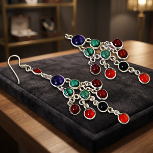 Boucles d'oreilles chandelier de luxe en argent sterling 925, design géométrique multi-pierres Passion - Product Image 3