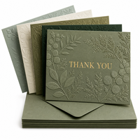 Ensemble de cartes de remerciement personnalisées de luxe vert sauge 4x6 pouces 350 g/m² avec enveloppes, dorure à chaud botanique en relief pour cadeau de mariage