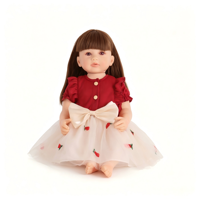 Poupée réaliste reborn de 22 pouces avec corps entièrement en vinyle, cheveux longs bruns, robe florale, visage en silicone, jouet pour enfants, cadeau pour filles