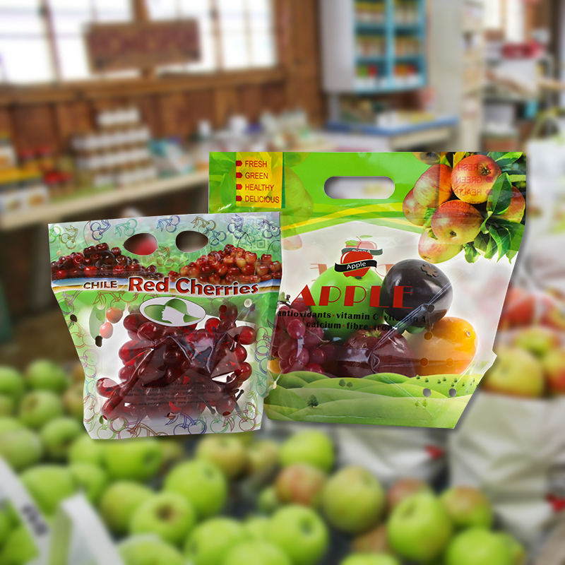 Zip lockk Clear Stand Up Fruit Pouch Packaging Bags, Vented Produce Bags with zipper, retail vegetable fruit
