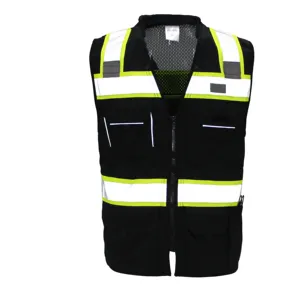 Reflective customized wholesale mesh fabric black working man's road work safety vest