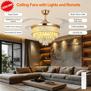 Ventilateur de plafond moderne avec lustre en cristal et lumière, télécommande incluse - Ventilateur de plafond écoénergétique avec minuterie 1/4/8H - Product Image 1