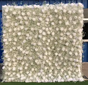 2024 New 1 *1 m Wedding Artificial Silk Flower Wall Panel Backdrop Hydrangea Rose Wall For Wedding Background Decoration