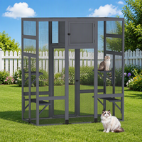 Grand enclos extérieur de luxe pour chat à 3 niveaux en bois avec maison isolée et motif imprimé