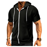 Sweat-shirt à capuche tricoté pour homme 2026 en polyester/coton, à manches courtes, motif 3D uni, anti-boulochage, longueur standard, idéal pour l'été