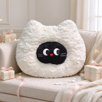 Coussin décoratif chat blanc moelleux Kawaii en peluche avec visage noir mignon, idéal pour la décoration de chambre de fille et comme oreiller de sieste - Grande Vente