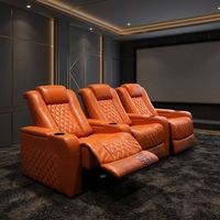 Canapé de cinéma électrique en cuir véritable Orange 3 places, fauteuil inclinable de théâtre, canapé de salon avec massage