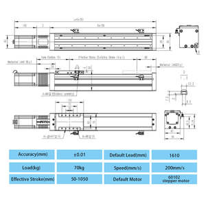 Rail linéaire motorisé à grande vitesse en profilé aluminium avec vis à billes, <span class=keywords><strong>guide</strong></span> de déplacement personnalisé, charge horizontale 70 kg, précision de positionnement 0,01 mm - Product Image 2