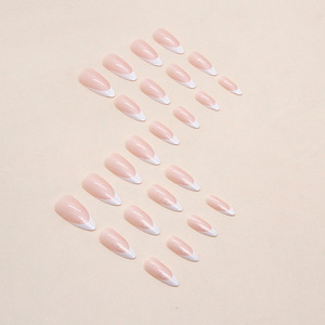 24 Uñas Postizas Simples con Efecto Aurora Perlado, Uñas Francesas, Color Blanco Almendrado, Cobertura Completa, Uñas a Presión al por Mayor - Product Image 3