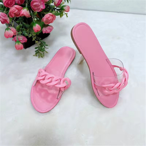 Fashion Sexy Roman Style <b>PVC</b> Transparent Chain Decoration Flat Outdoor Female slippers Summer New Style <b>Plus</b> <b>Size</b> Beach Slipper - Product Image 5